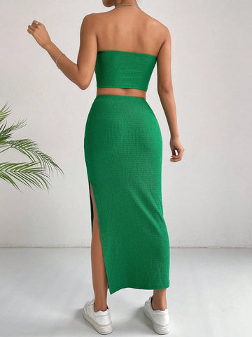 Solid Tube Top & Split Thigh Skirt