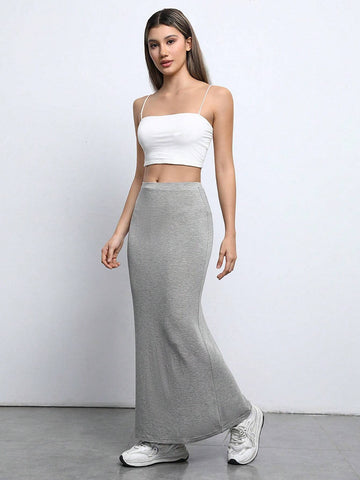 EZwear Solid Mermaid Hem Skirt