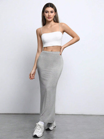 EZwear Solid Mermaid Hem Skirt