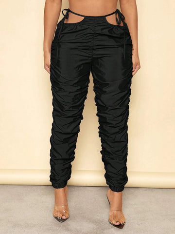 SXY Cut Out Waist Knot Side Ruched Pants