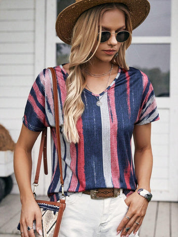 EMERY ROSE Striped Print Batwing Sleeve Tee