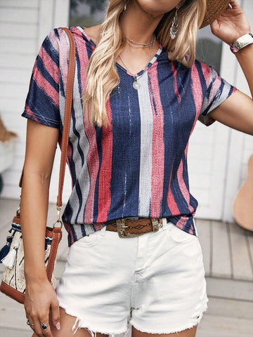 EMERY ROSE Striped Print Batwing Sleeve Tee