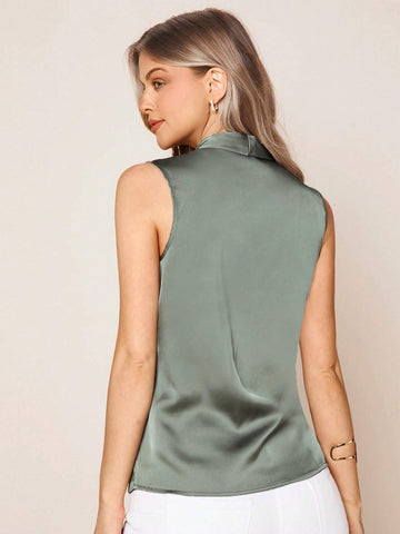 Solid Wrap Front Satin Top