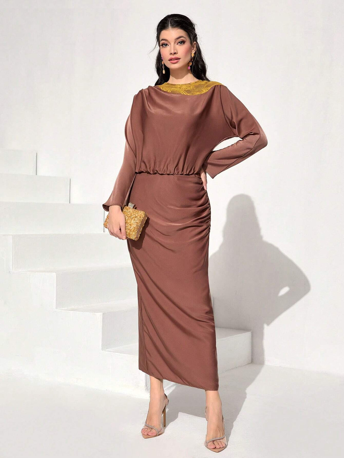 Contrast Panel Blouse & Split Back Skirt