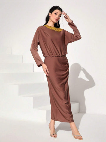 Contrast Panel Blouse & Split Back Skirt