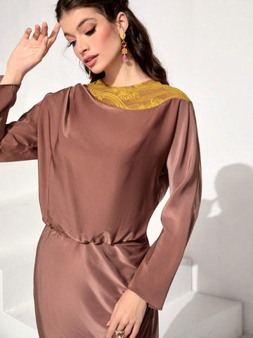 Contrast Panel Blouse & Split Back Skirt