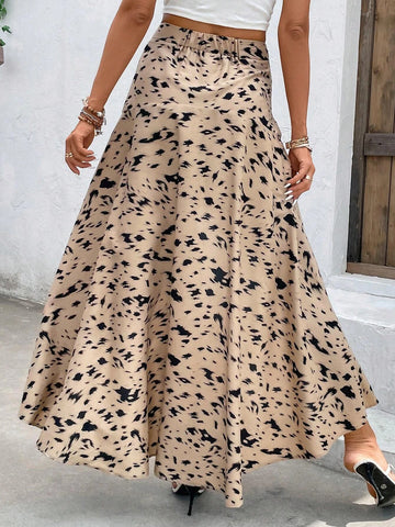 EMERY ROSE Allover Print High Low Hem Skirt