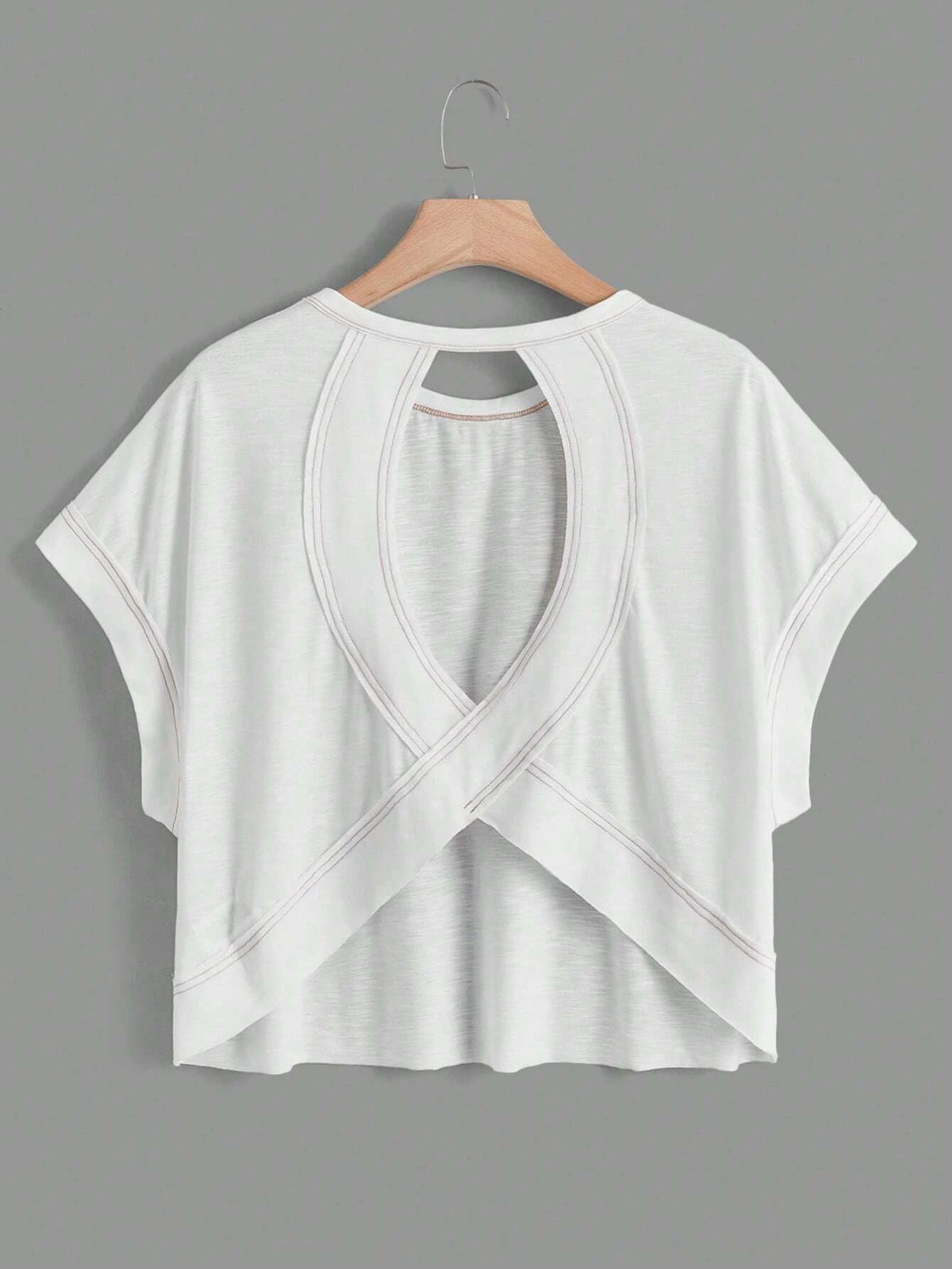 Cut Out Back Batwing Sleeve Tee