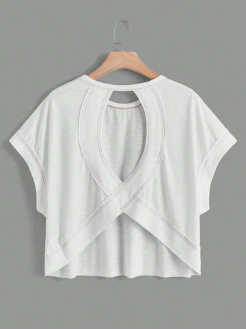 Cut Out Back Batwing Sleeve Tee
