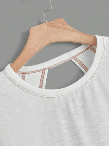Cut Out Back Batwing Sleeve Tee