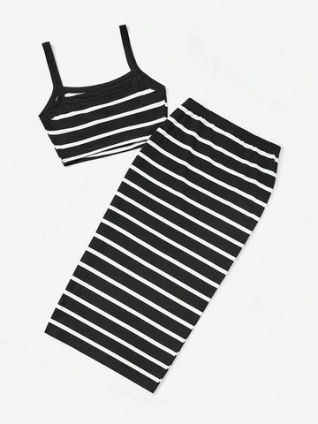 Striped Cami Top & Split Thigh Skirt