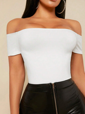 Off Shoulder Solid Bodysuit