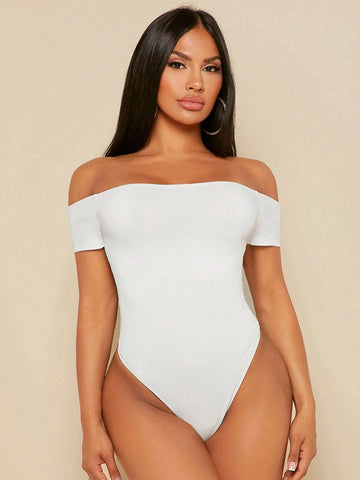 Off Shoulder Solid Bodysuit