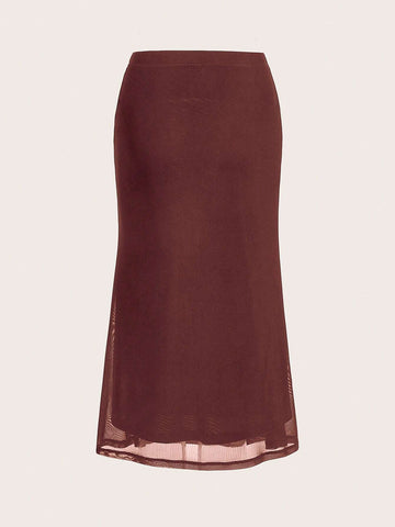 EZwear Solid Mesh Overlay Skirt