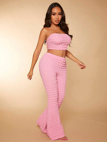 Solid Tube Top & Flare Leg Pants