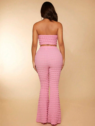 Solid Tube Top & Flare Leg Pants