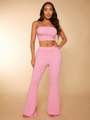 Solid Tube Top & Flare Leg Pants