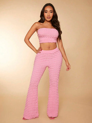 Solid Tube Top & Flare Leg Pants