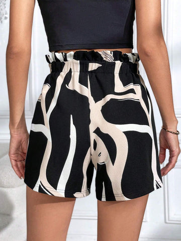 Unity Graphic Print Paperbag Waist Knot Front Shorts