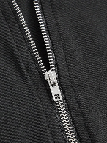 Letter Patched Detail Zip Up Crop Tee