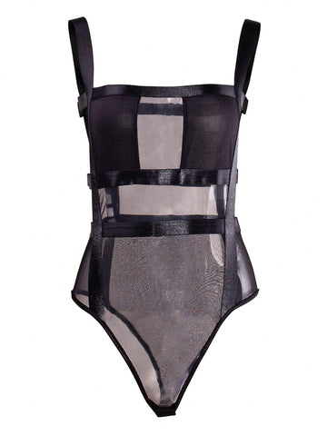 Solid Mesh Cami Bodysuit