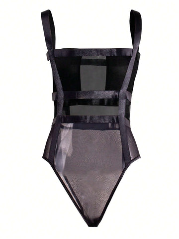 Solid Mesh Cami Bodysuit
