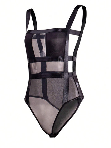 Solid Mesh Cami Bodysuit