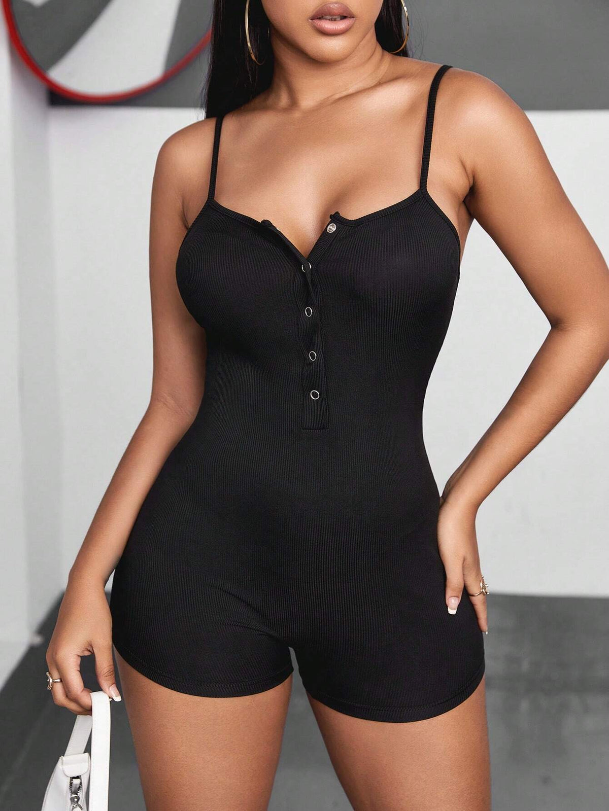 Half Button Cami Unitard Romper