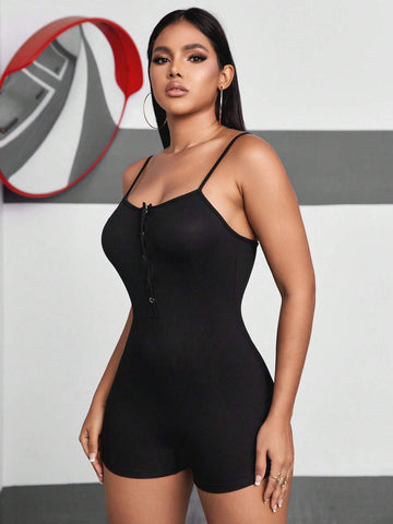 Half Button Cami Unitard Romper