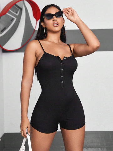 Half Button Cami Unitard Romper