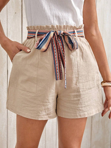 EMERY ROSE Paperbag Waist Belted Wide Leg Shorts