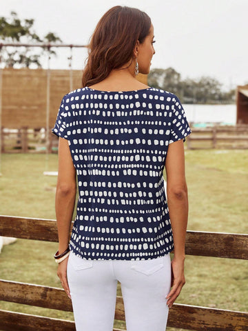 Allover Print Batwing Sleeve Blouse