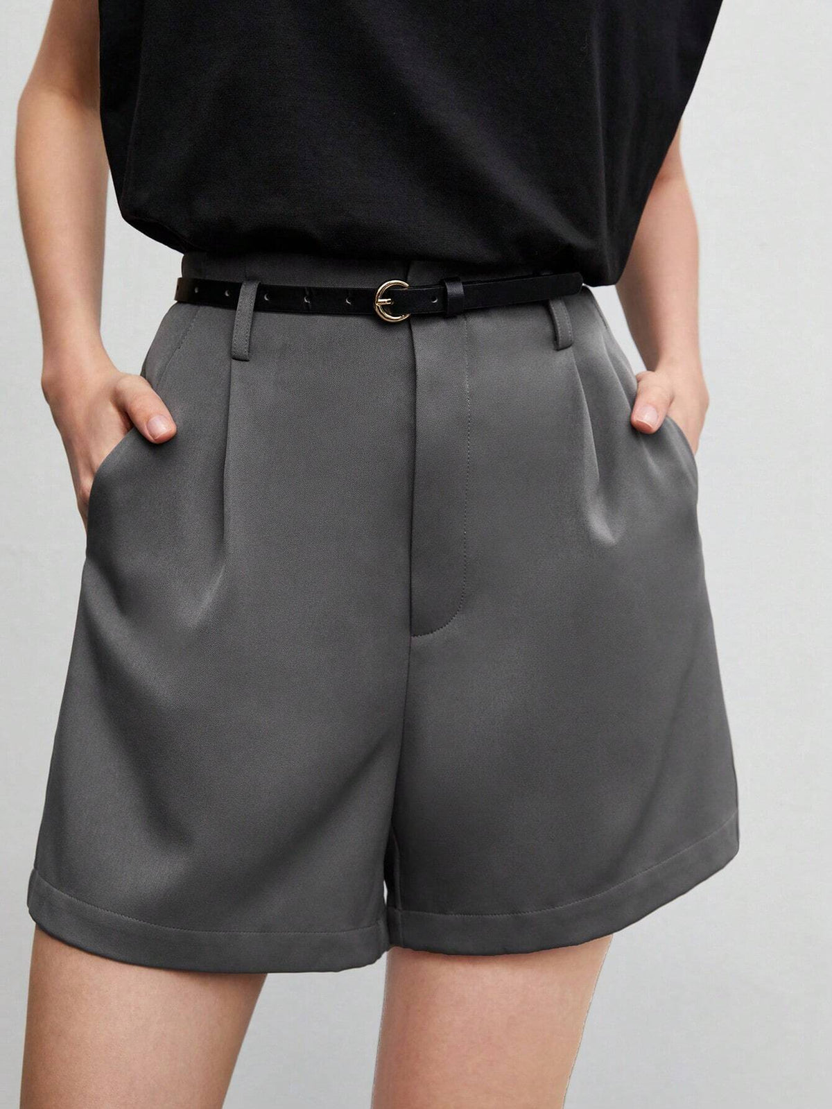 BIZwear Fold Pleated Detail Slant Pocket Shorts Without Belt