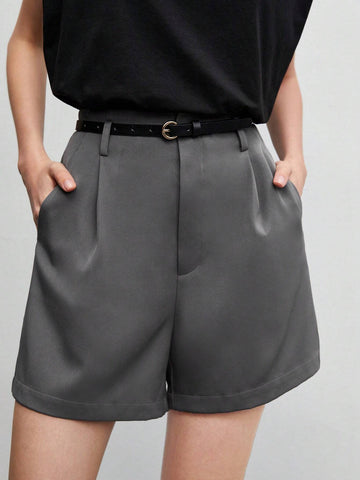 BIZwear Fold Pleated Detail Slant Pocket Shorts Without Belt