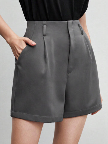 BIZwear Fold Pleated Detail Slant Pocket Shorts Without Belt