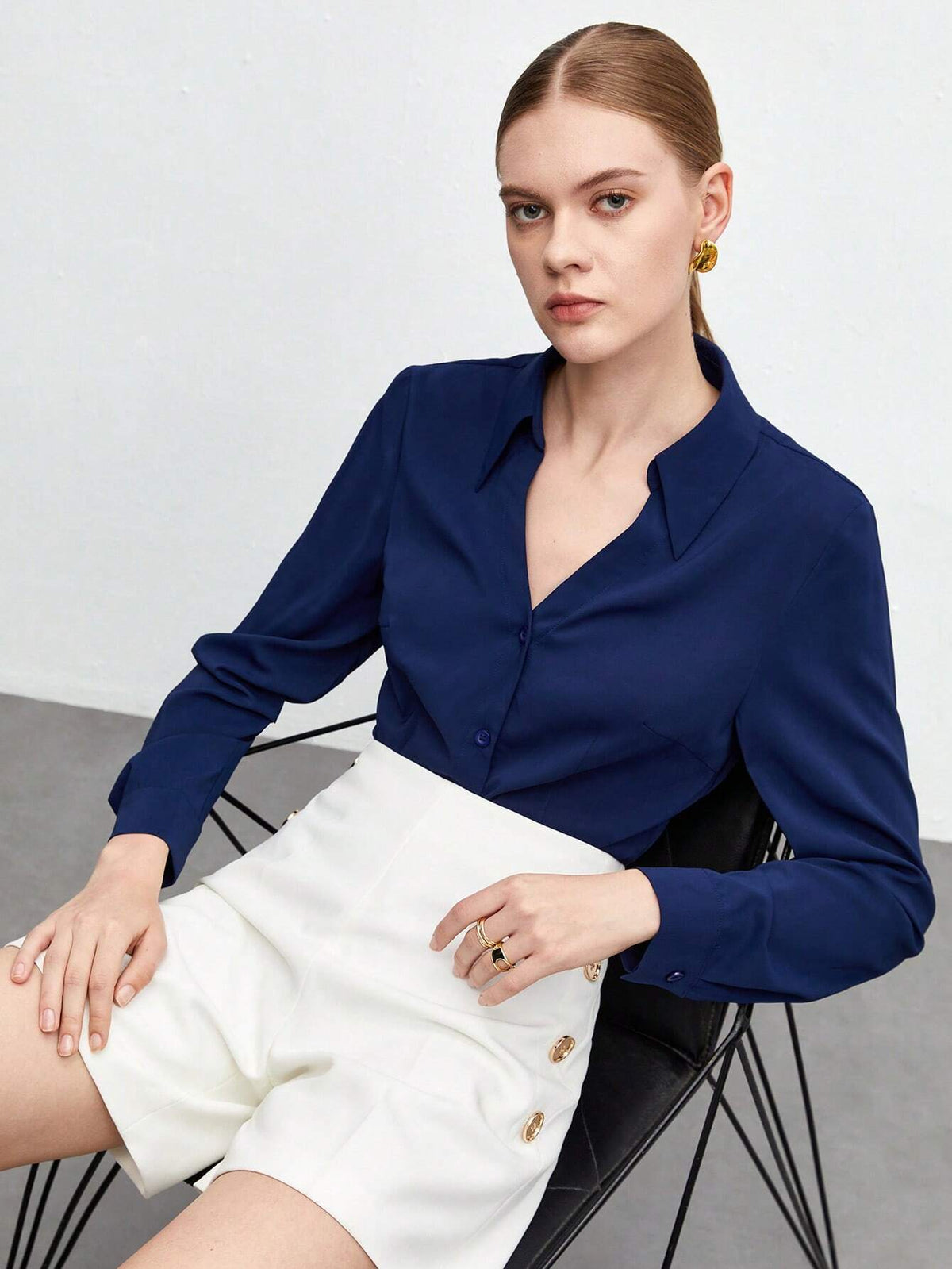 Solid Button Front Shirt