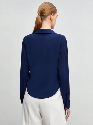 Solid Button Front Shirt