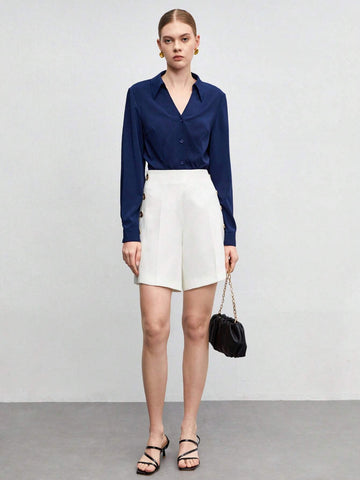 Solid Button Front Shirt