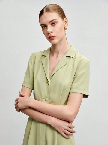 Lapel Collar Button Front Romper Without Belt