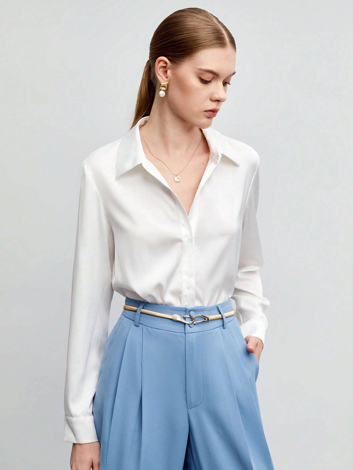 Solid Button Front Shirt