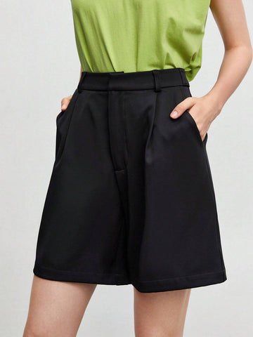 BIZwear Fold Pleated Wide Leg Shorts Without Belt