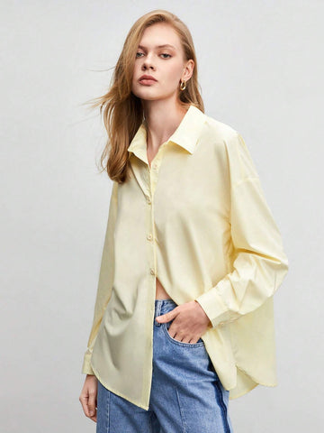 Solid Drop Shoulder Button Front Shirt