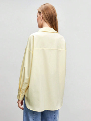 Solid Drop Shoulder Button Front Shirt