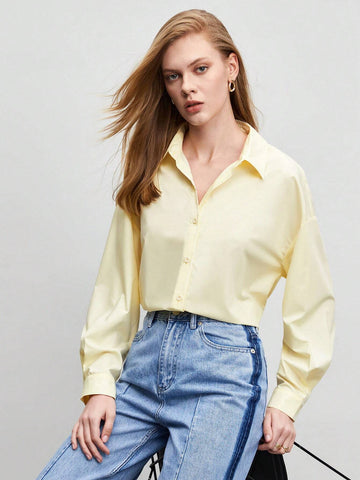 Solid Drop Shoulder Button Front Shirt