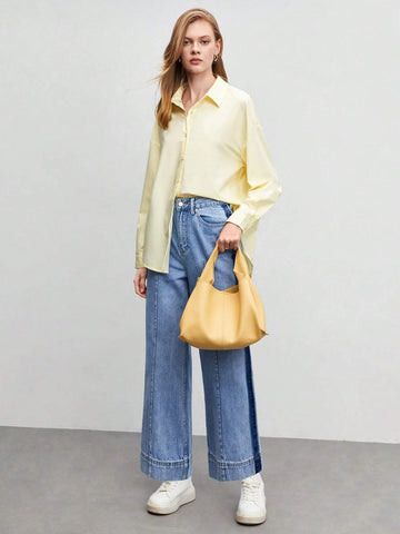 Solid Drop Shoulder Button Front Shirt