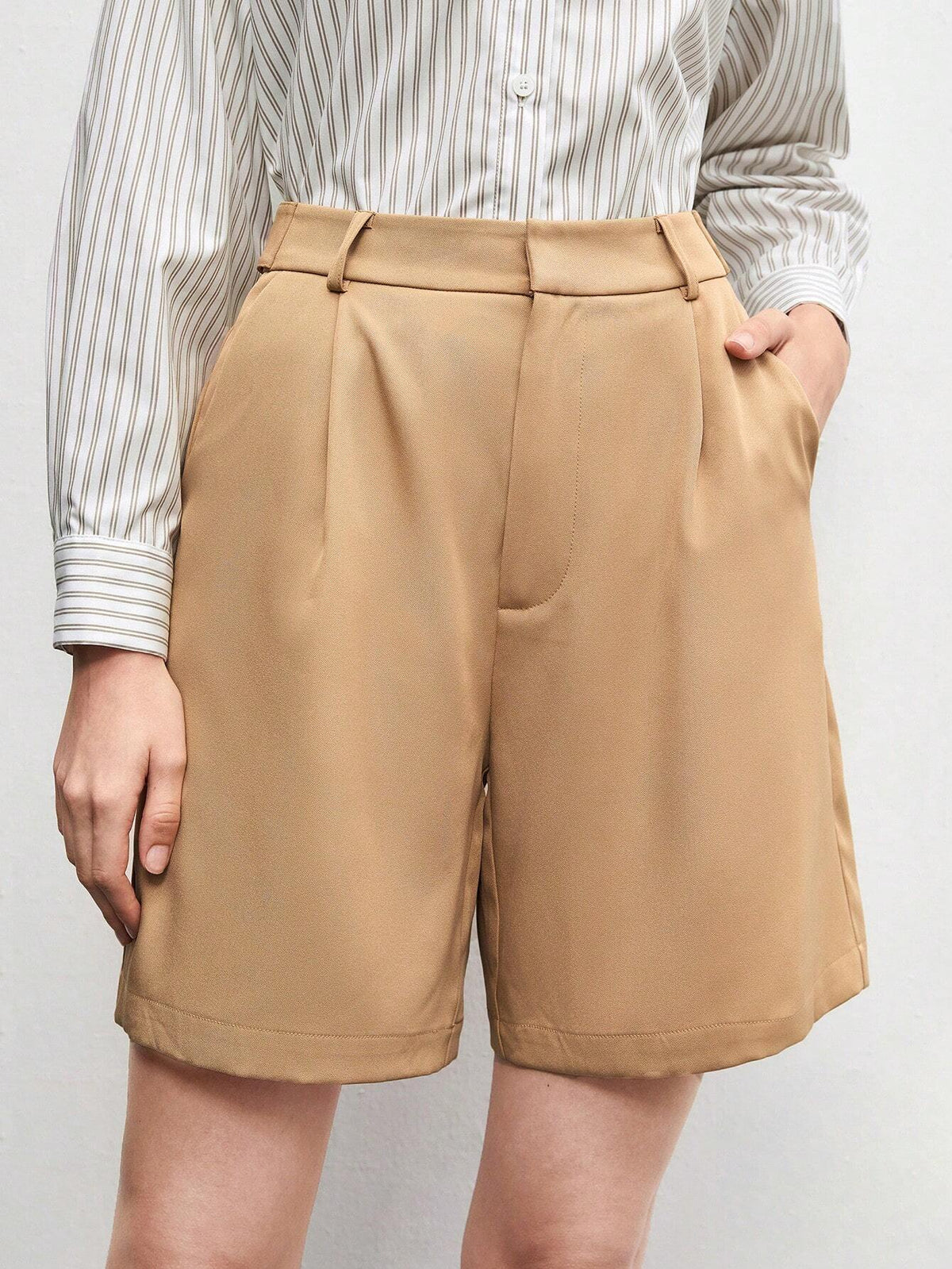 BIZwear Fold Pleated Slant Pocket Shorts
