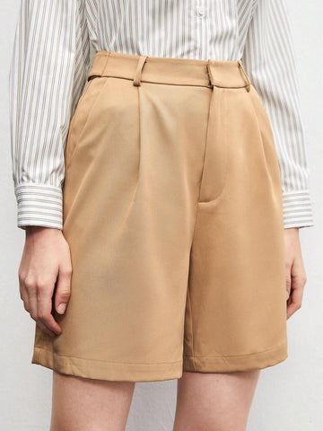 BIZwear Fold Pleated Slant Pocket Shorts