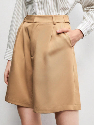 BIZwear Fold Pleated Slant Pocket Shorts