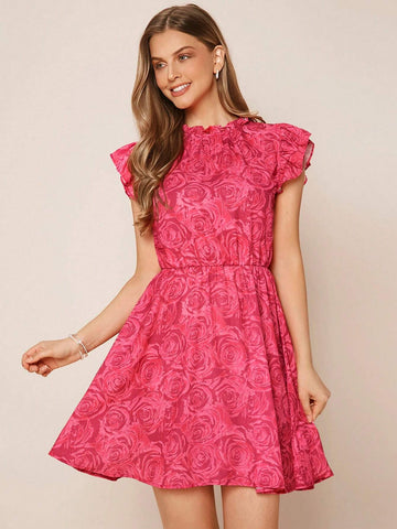 EMERY ROSE Floral Print Ruffle Trim Dress