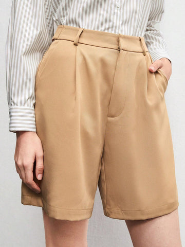 BIZwear Fold Pleated Slant Pocket Shorts